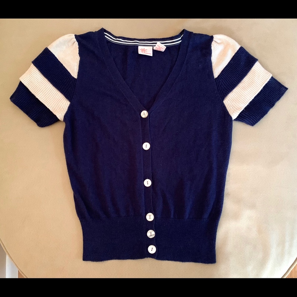 ROCKET 898 Navy & Sand Ruffled Sleeve Sweater